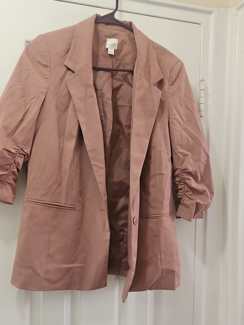 LC Lauren Conrad Dusty Rose Ruched-Sleeve Single-Button Blazer